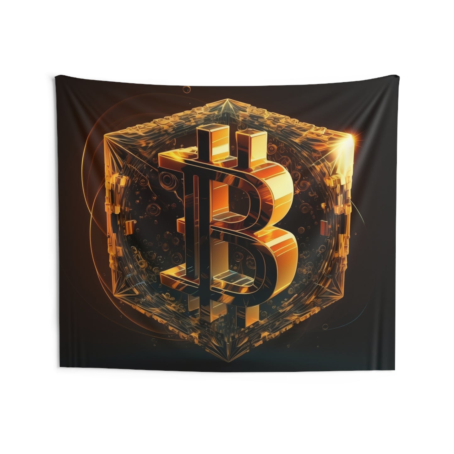 4th Golden Cube of Bitcoin Wall Tapestry