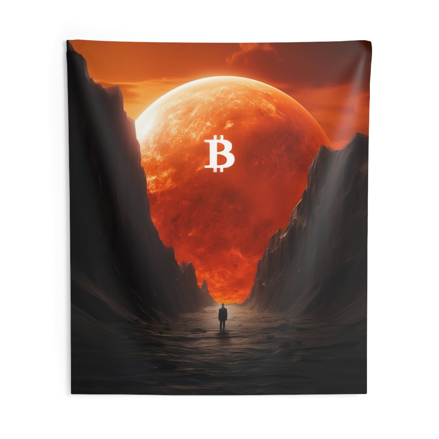 Orange Moon Rising Wall Tapestry